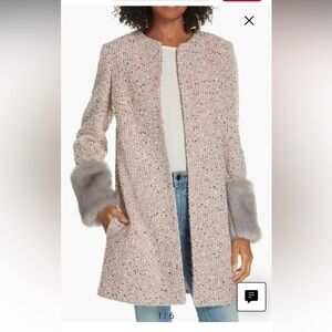 Helene Berman MEDIUM Rania Faux Fur Cuff Coat Nordstrom London Tweed Chanel